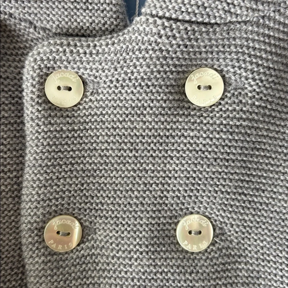 Jacadi Paris NWT Heather Gray Baby Knitted Burnous Jacket Pom Pom Hood 6 months